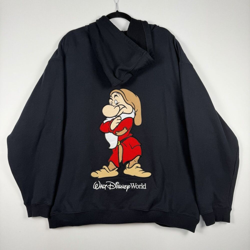 Disney Men’s Hoodie Size XL Black Grumpy Felt Graphic Full Zip Jacket